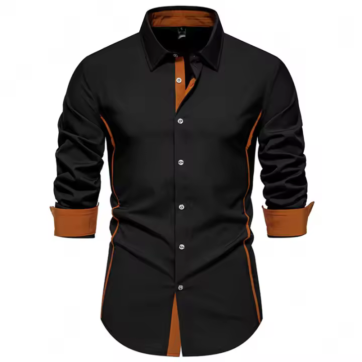 Camisa de solapa informal a la moda para hombre, manga larga, cuello triangular en contraste, talla europea, novedad de 2025 - 1