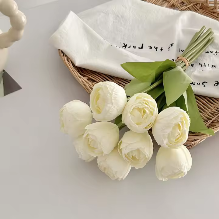 9 Uds. Ramo de tulipanes artificiales de 9 cabezas, flor de tulipán de seda con borde quemado de tacto Real, flores falsas realistas hechas a mano - 1