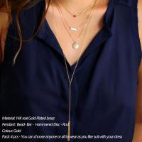 Delicado collar de gargantilla en capas, hecho a mano, chapado en oro de 14 quilates, collar con colgante en Y, collar de disco de barra multicapa, gargantilla de capas ajustable para mujer - details 0