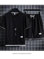 Conjunto de camiseta y pantalones cortos informales para hombre, chándal de Color liso, tres piezas holgadas de verano, talla 3XL - details 5