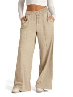 Pantalones femeninos con cordón, cintura elástica, Otoño Invierno, pantalones deportivos para mujer, pierna ancha, moda coreana gris claro - details 9