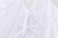 Blusa Elegante de Moda para Mujer 2025 Estilo Informal con Manga Corta y Abombada con Cuello Redondo Top de Algodón con Cordones y Lazo Blanco Dulce - details 3
