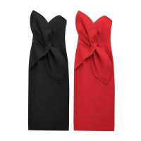 BUNO-Sexy Club Chic vestido de mujer sólido sin tirantes sin mangas arco cremallera Vestidos largos moda 2025 primavera vestido envolvente en el pecho. - details 1