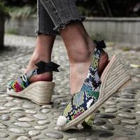 Patrón de piel de serpiente europea y americana, sandalias de cáñamo con tacón de cuña, bolsa de verano para mujer, sandalias vacías traseras de cabeza, zapatos de mujer de tacón alto de gran tamaño - details 15