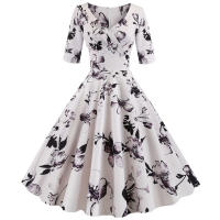 Women floral print casual half sleeve elegant vintage party dress - details 19
