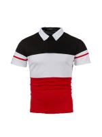 Polo de manga corta para hombre, diseño de cinturón tejido de retazos de dos colores, informal, a la moda - details 1