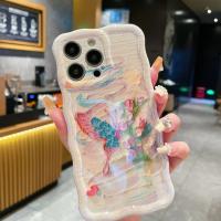 Funda de iPhone 15 Pro Max Pintura al Óleo de Luz Azul Arco Iris Flor Mariposa - details 7