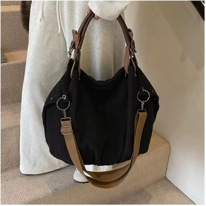 Bolsos hobo de pana a la moda para mujer, bolso cruzado de media luna, bolsos holgados, bolso de hombro, bolso de mano con asa superior de viaje - 1