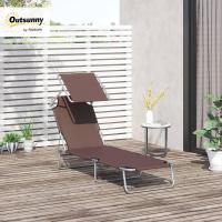 Silla de Jardín Exterior Tumbona Reclinable, Desmontable, Ángulo Regulable, Respaldar Ajustable en 4 Niveles para Balcón, Piscina, Patio 187x58x36 cm Marrón - details 1