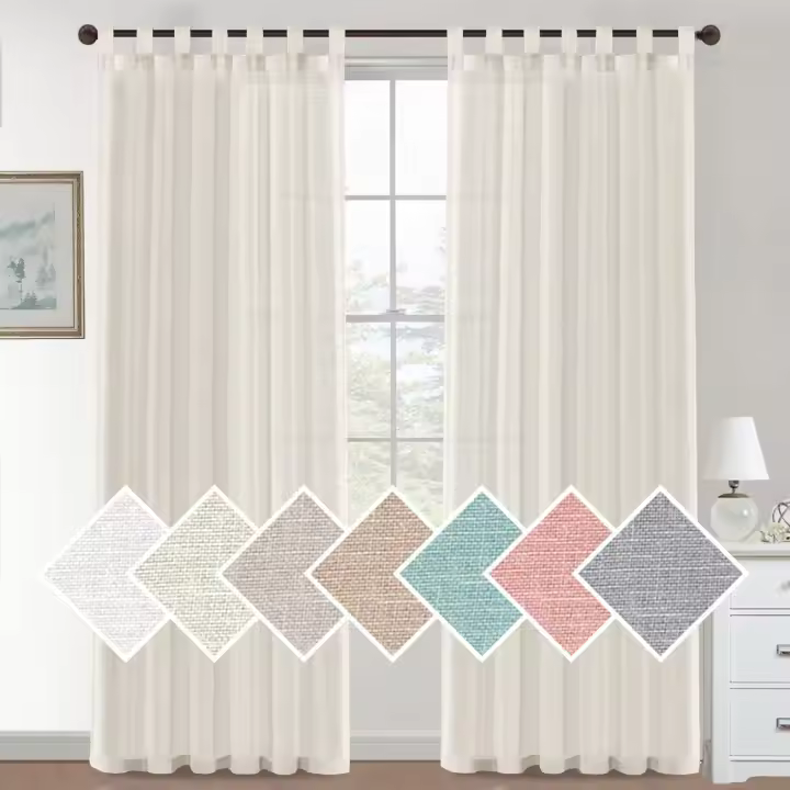 Cortinas de Lino para Salón,2 Piezas,Visillo Translúcido, Cortinas con Ojales modernos, Decorativas para Ventana, Habitación y D - 1