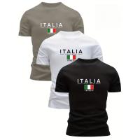 3 Piezas Camisetas Slim Fit 100% Algodón para Hombre - Camisetas Gráficas Tradicionales Italianas con Letras de Venecia y Diseño de Bandera, Camisas Informales de Verano Transpirables para Vestir Informal (Gris/Blanco/Negro), Ropa de Resort, Material Cómo - details 2