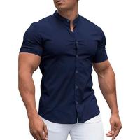 Camisa casual deportiva de manga larga para hombre, color sólido, delgada, ligeramente elástica, con botones - details 13