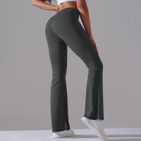Leggings de yoga de color sólido para mujer, pantalones acampanados de cintura alta, elásticos, entrenamiento, pierna ancha - details 43
