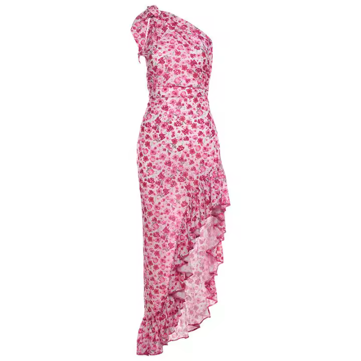 BUNO-vestido Midi con estampado Floral para mujer, traje de hombro inclinado, con volantes, dividido, ajustado, para vacaciones y calle - 1