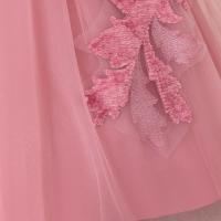 Vestido de dama de honor con flores y lentejuelas a la moda, vestido Formal rosa para fiesta de boda, vestido de princesa con lazo de tul, ropa de noche de cumpleaños para niños - details 6