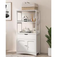 Armario Alto de Baño, 56 x 30 x 190 cm, Mueble de Almacenamiento con 4 Puertas y 2 Compartimentos Abiertos, con Kit Antivuelco, Organizador con 6 Estantes para Baño, Cocina (Roble Blanco) - details 3