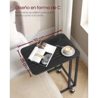 Mesa Auxiliar Moderno Mesa Lateral con Ruedas y Pies Ajustables Ideal para Dormitorio, Marco de Acero, Fácil de Montar Negro Ébano LNT050B56 - details 1