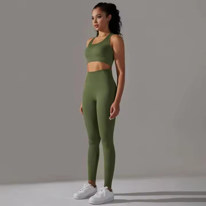 Conjunto de Yoga sin costuras para mujer, ropa deportiva para gimnasio, sujetador de entrenamiento, mallas para correr de cintura alta, para Fiess - 1