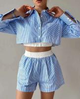 Conjunto de Moda para Mujer de Primavera 2024 Camisas de Manga Corta y Larga con Rayas Shorts - details 6