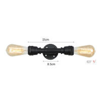 Candelabros de pared Vintage E27, lámpara de tubo de agua con interruptor O, lámpara Steampunk para pasillo y sótano, color negro - details 6