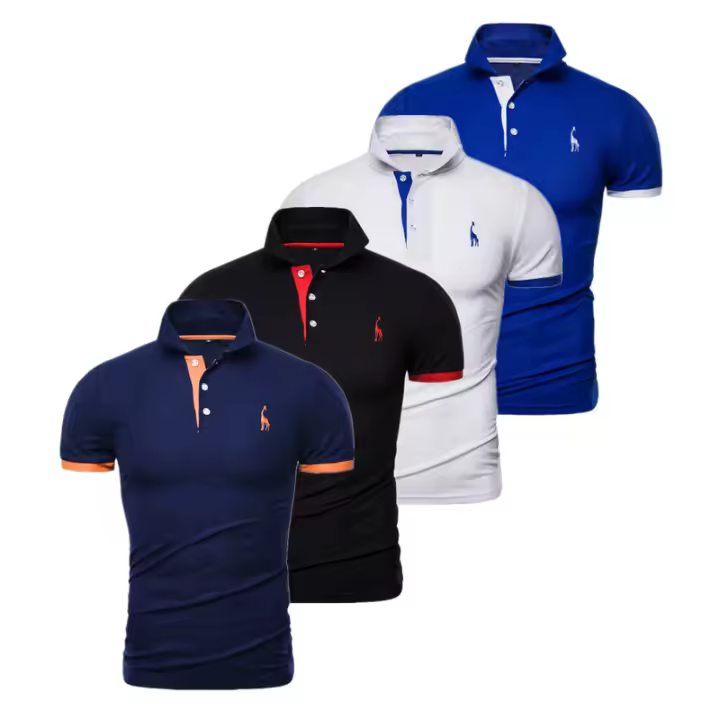 Conjunto de 4 polos bordados para hombre, camisas informales de manga corta para negocios, novedad - 1