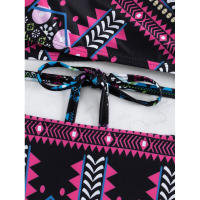 Traje de baño de dos piezas con lazo cruzado frontal para mujer, traje de baño de bikini sexy estampado de estilo étnico - details 38