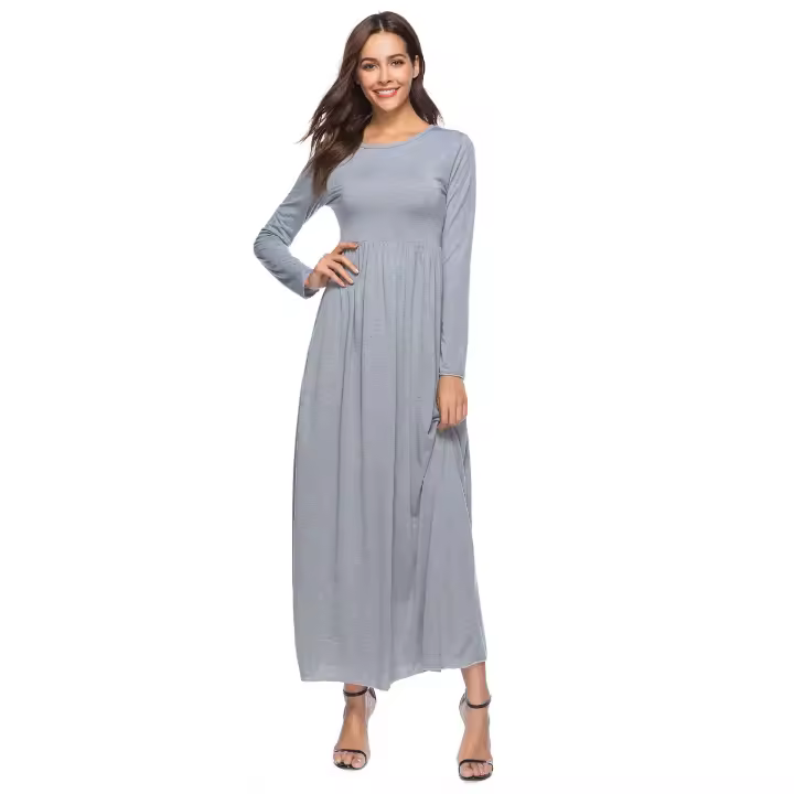 Vestido de cintura alta de manga larga de Color sólido para mujer, novedad de primavera 2025, con columpio grande - 1