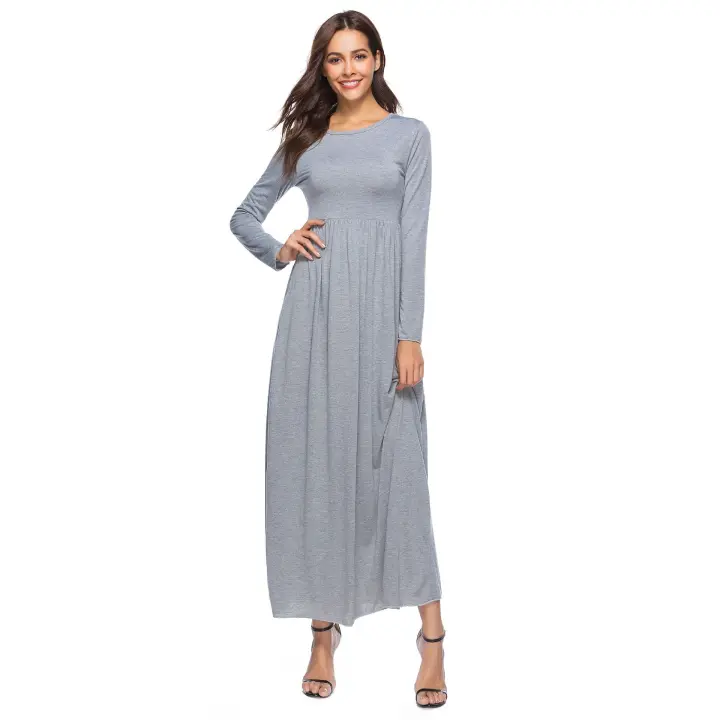 Vestido de cintura alta de manga larga de Color sólido para mujer, novedad de primavera 2025, con columpio grande - 1