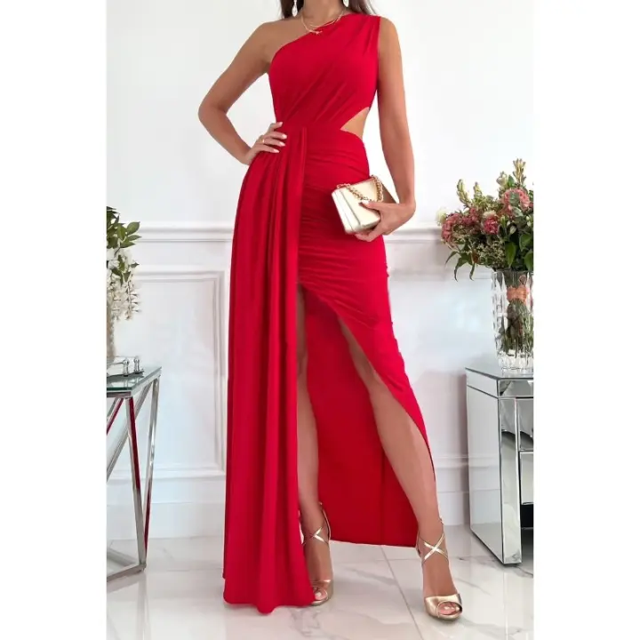 2025 Modelos Verano Sin Mangas Hombro Inclinado Hueco Temperamento Partido Vestido Femenino - 1