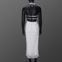 51618 Vestido largo de mujer sin espalda de tela plisada con personalidad nueva y transpirable con lazo de hoja de loto - details 10
