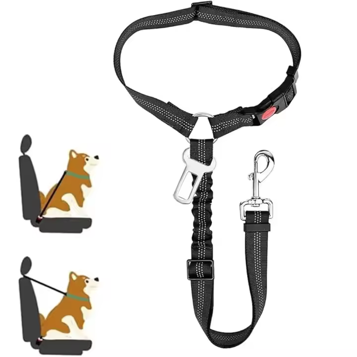 Cinturón de Seguridad 2 en 1 para Coche Reflector Ajustable Adecuado para Perros Grandes, Medianos y Pequeños Clip de Seguridad Correa de Sujeción - 1