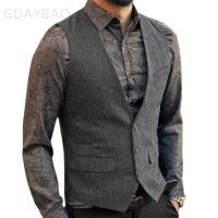 Chaleco de traje para hombre, chaleco azul de mezcla de lana con una hilera de botones, chaleco vaquero, chaqueta ajustada informal Formal de negocios - details 5