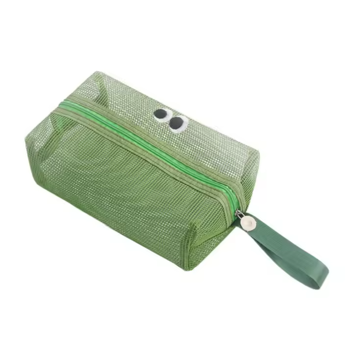 Bolsa de maquillaje de malla transparente con ojos grandes, gran capacidad con asa, bonita bolsa con cremallera, drenaje, bolso cosmético de viaje transpirable - 1