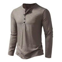 Camisa De Algodón Para Hombre Con Botones Cuello Henley Manga Larga Casual Color Sólido Moda Camisetas Transpirable Ligera Y De Wicking De Humedad - details 13