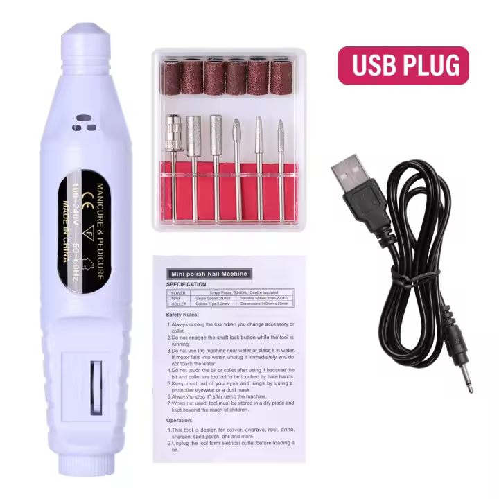 Máquina pulidora eléctrica portátil para manicura, juego de fresas, limas de uñas, brocas, removedor de esmalte de Gel, herramientas - 1