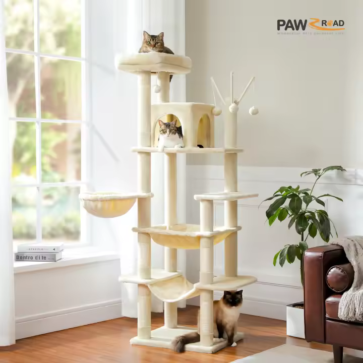 Árbol para gatos grande de 175 cm, torre alta para gatos, rascador para gatos con rascador poste, condominio acogador y hamacas - 1