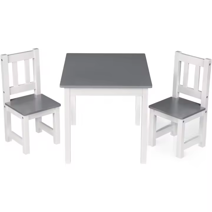 Grupo de Asientos para Niños Mesa y 2 Sillas en Edad Preescolar Muebles para Niños 60x50x48cm Blanco+Gris - 1