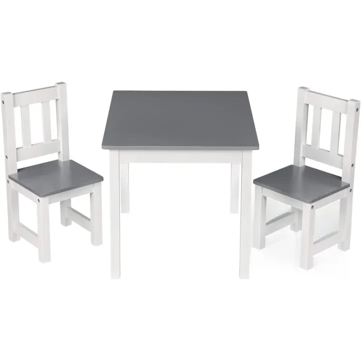 Grupo de Asientos para Niños Mesa y 2 Sillas en Edad Preescolar Muebles para Niños 60x50x48cm Blanco+Gris - 1