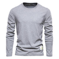 Prendas de abrigo deportivas de ocio de manga larga de color sólido para hombre, cuello redondo, camisa inferior de algodón puro, top, nuevo - details 4