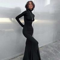 Elegante Vestido Largo con Cuello Alto Moda de Invierno Criptográfica para Mujeres - details 22