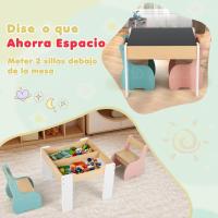 Juego de mesa y silla infantil 4 en 1, mesa infantil de madera con 2 sillas, manualidades, dibujo, lectura, mesa infantil con almacenamiento, pizarra desmontable para guardería (verde) - details 19