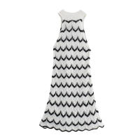 BUNO-Verano estilo europeo y americano mujer Casual rayas cuello alto sin mangas tejido chaleco vestido temperamento falda ajustada - details 1