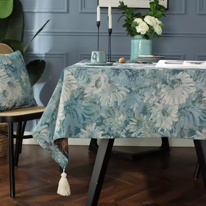 Mantel Moderno Lavable Decoración de Mesa Cuadrada de Lino Sintético con Borlas Estilo Escandinavo - 1