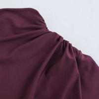 Vestido de cuello redondo para mujer, minivestido plisado de manga larga con espalda, color sólido, nable, para otoño - details 11
