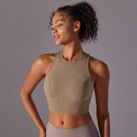 Tops para mujer, Top moldeador de punto de Color sólido, ropa de Yoga recortada en la espalda, deportes, correr, camiseta sin mangas - details 25