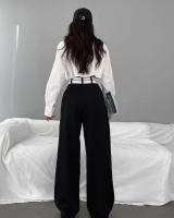 Pantalones de pierna ancha para mujer, pantalones de cintura alta empalmados, pantalones originales negros de otoño e invierno, cómodos de los años 90 - details 6
