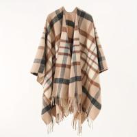 Elegante capa cortavientos con estampado a cuadros con borla, para mantener el calor en otoño e invierno, para actividades al aire libre - details 4