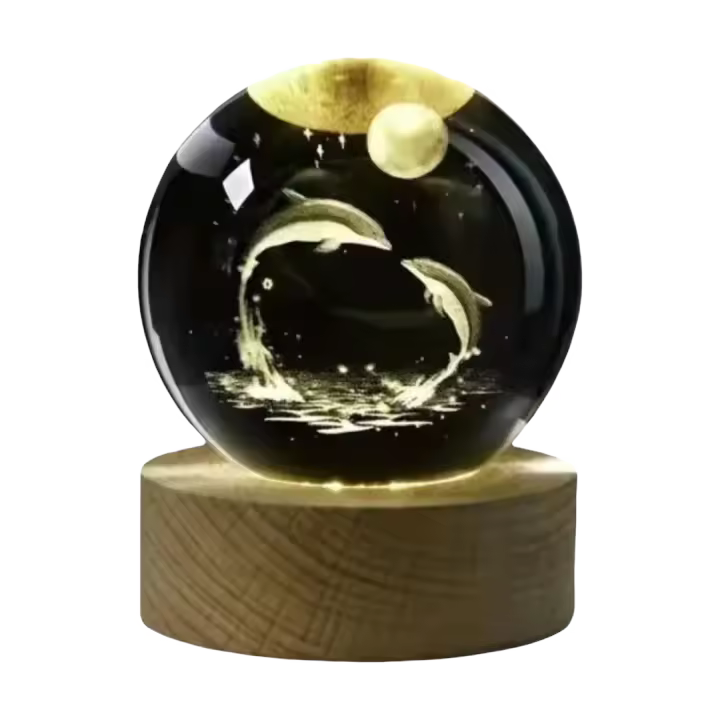 Bola De Cristal 3D Con Diseño De Delfín Lámpara Nocturna De Arte Deco Decoración Para El Hogar Y Las Habitaciones Regalo De Aniversario - 1
