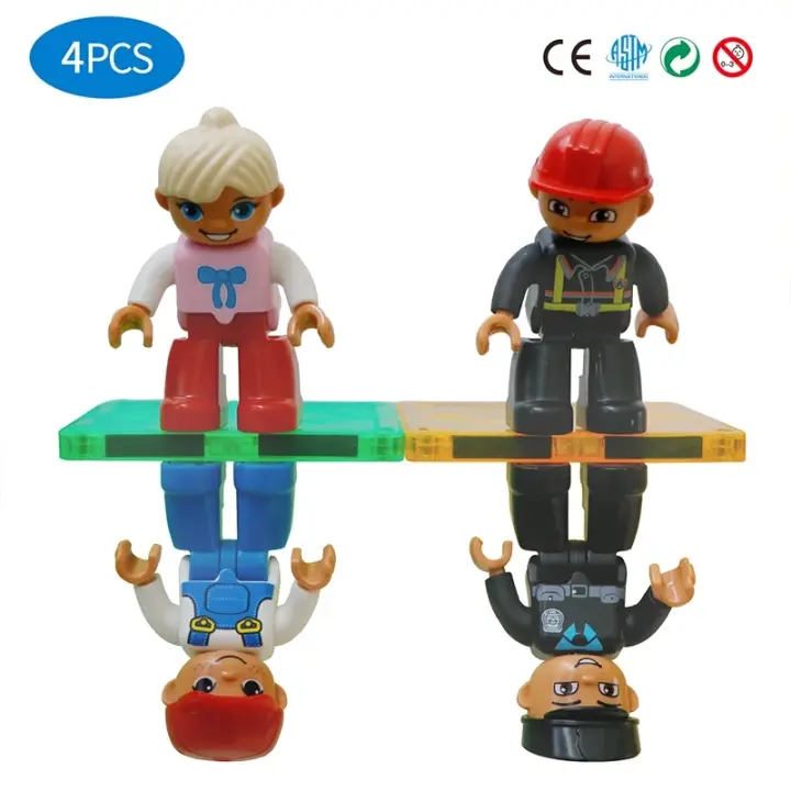 4 piezas de figuras de la comunidad con magnetismo Juguete de moda personas con mallas magnéticas Accesorios para Policía, Trabajador, Niña, Bombero Juguetes educativos - 1