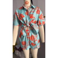 Conjunto de Moda para Mujer de Cuello Abajo Camisa Estampada de Manga Corta - details 2